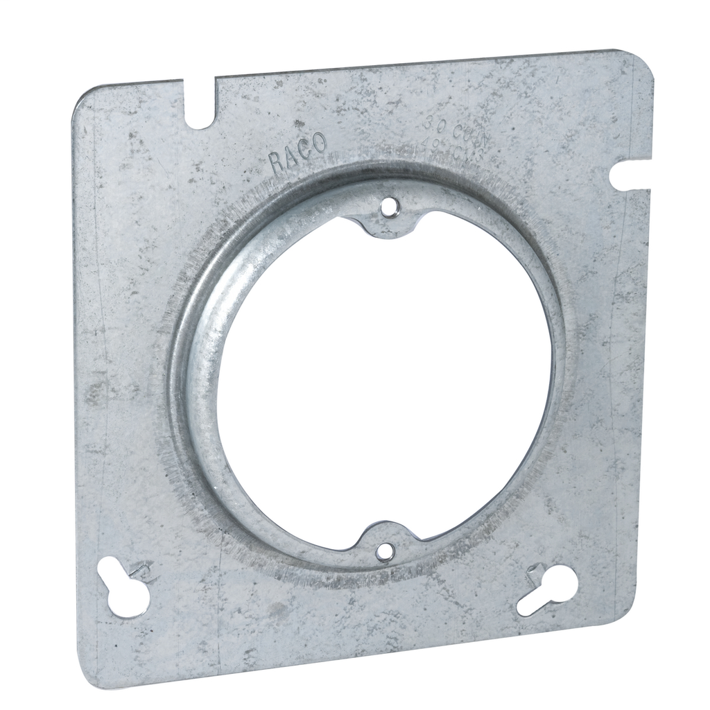 Raco 829 4-11/16 Inch 1/2 Inch Raised 3.3 In Steel Square Box Cover with Open Ear Raco 829 4-11/16 Inch 1/2 Inch Raised 3.3 In Steel Square Box Cover with Open Ear