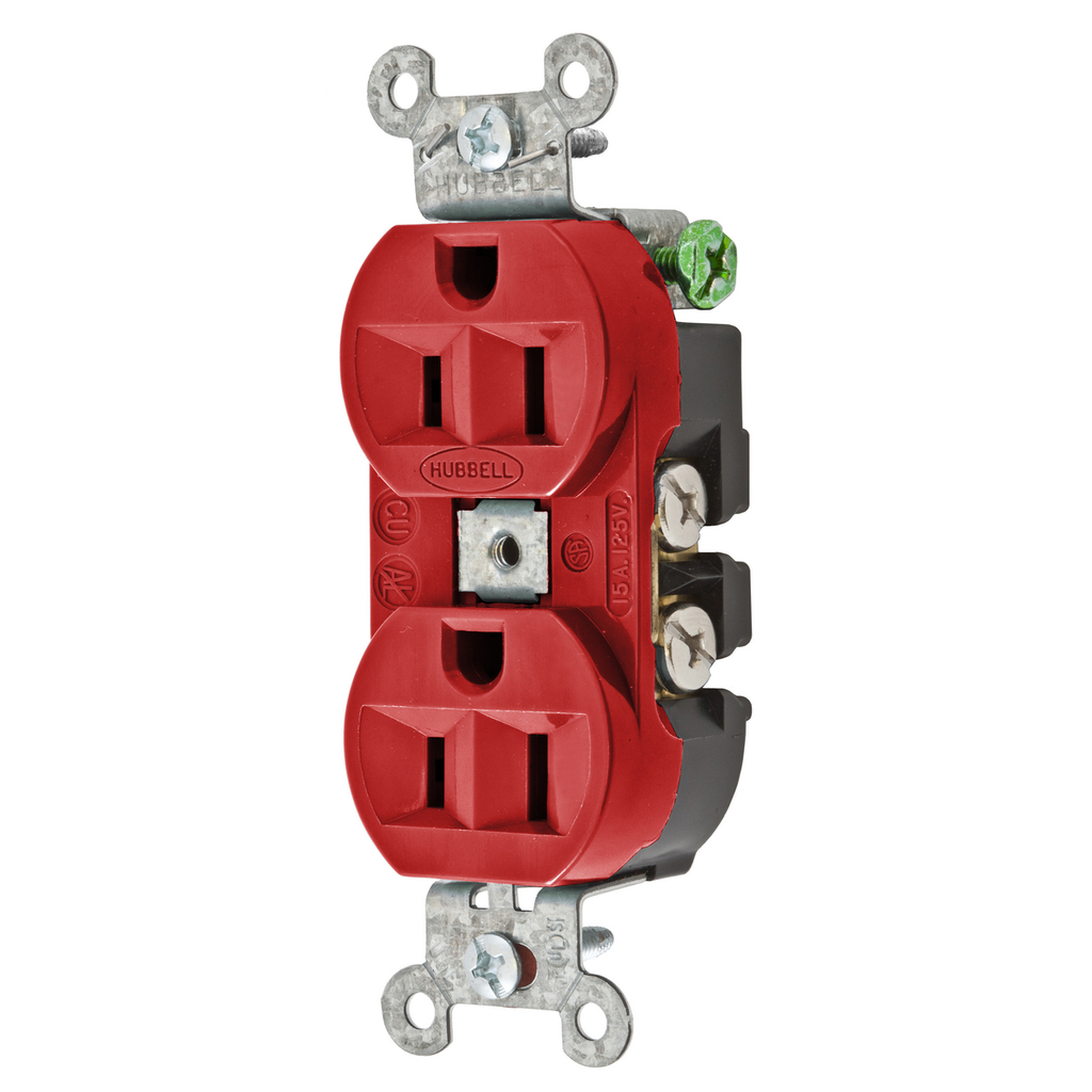 Product image for Hubbell 5262R Receptacle, DUP SB, HUBPRO, 15A 125V, SM , RD