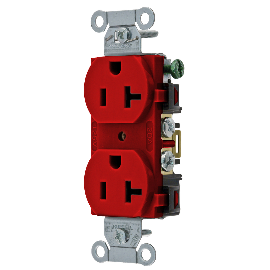Product image for Hubbell BR20R Receptacle, DUP SB, COM GRD, 20A 125V, B/S, R