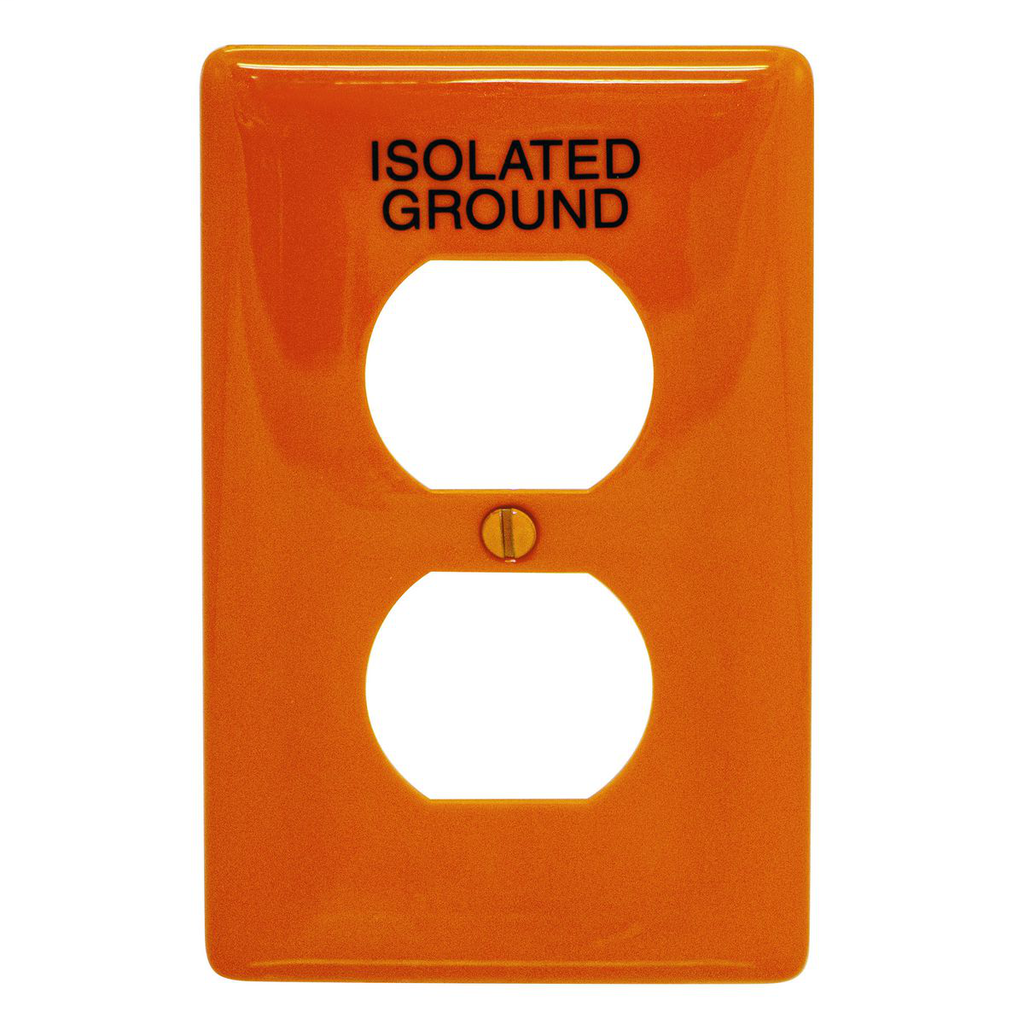 Product image for Hubbell NP8OIG 1-Gang Orange Nylon Standard 1-Duplex Receptacle Isolated Ground Pre-Marked Wallplate