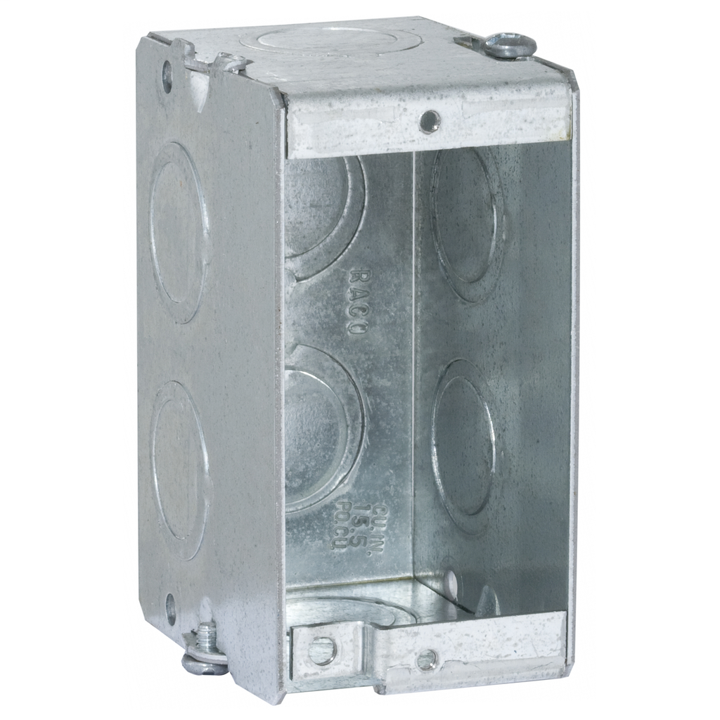 RACO 688 1-15/16 x 3-3/4 x 2-1/2 Inch 15.5 In Pre-Galvanized Steel 1-Gang Masonry Box RACO 688 1-15/16 x 3-3/4 x 2-1/2 Inch 15.5 In Pre-Galvanized Steel 1-Gang Masonry Box