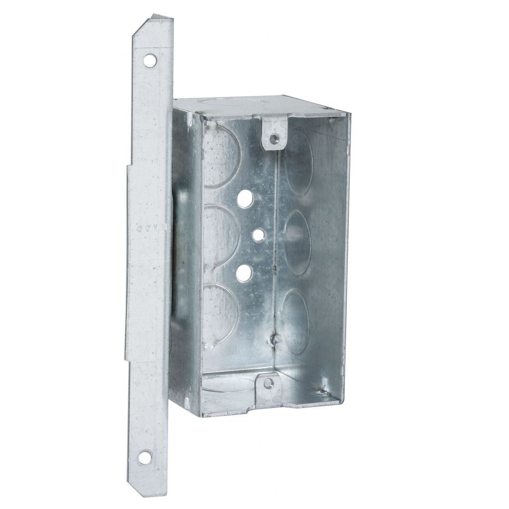 RACO 671 4 x 2 x 2-1/8 Inch 16.5 In Pre-Galvanized Steel Bracket Mount Welded Handy Box RACO 671 4 x 2 x 2-1/8 Inch 16.5 In Pre-Galvanized Steel Bracket Mount Welded Handy Box