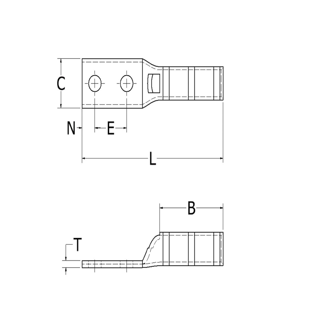 Burndy YA392NT38 750 MCM Electrotinned Copper Long Barrel 2Hole