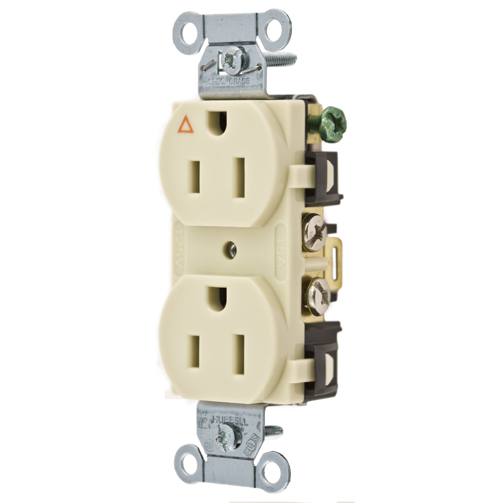 Product image for Hubbell IG5252I 15 Amp 125 Volt 2-Pole 3-Wire NEMA 5-15R Ivory Isolated Ground Straight Blade Duplex Receptacle