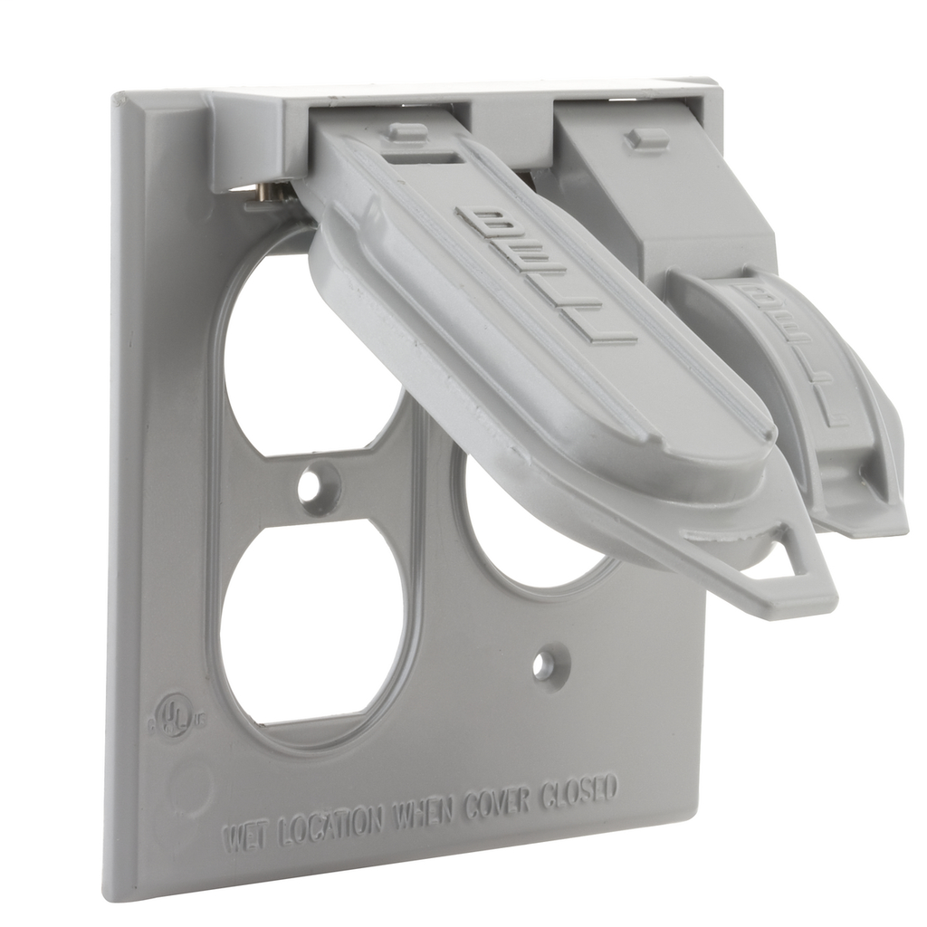 Bell 5160-0 2-Gang Gray Powder Coated Metallic Horizontal Device Mount Flip Single/Duplex Receptacle Weatherproof Box Cover Bell 5160-0 2-Gang Gray Powder Coated Metallic Horizontal Device Mount Flip Single/Duplex Receptacle Weatherproof Box Cover