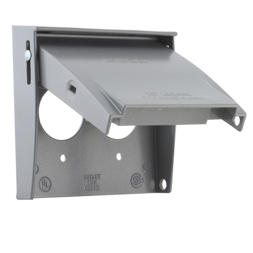 Product image for Bell 5038-0 2-Gang Gray Powder Coated Die-Cast Aluminum Vertical Device Mount Flip Single Receptacle Weatherproof Box Cover