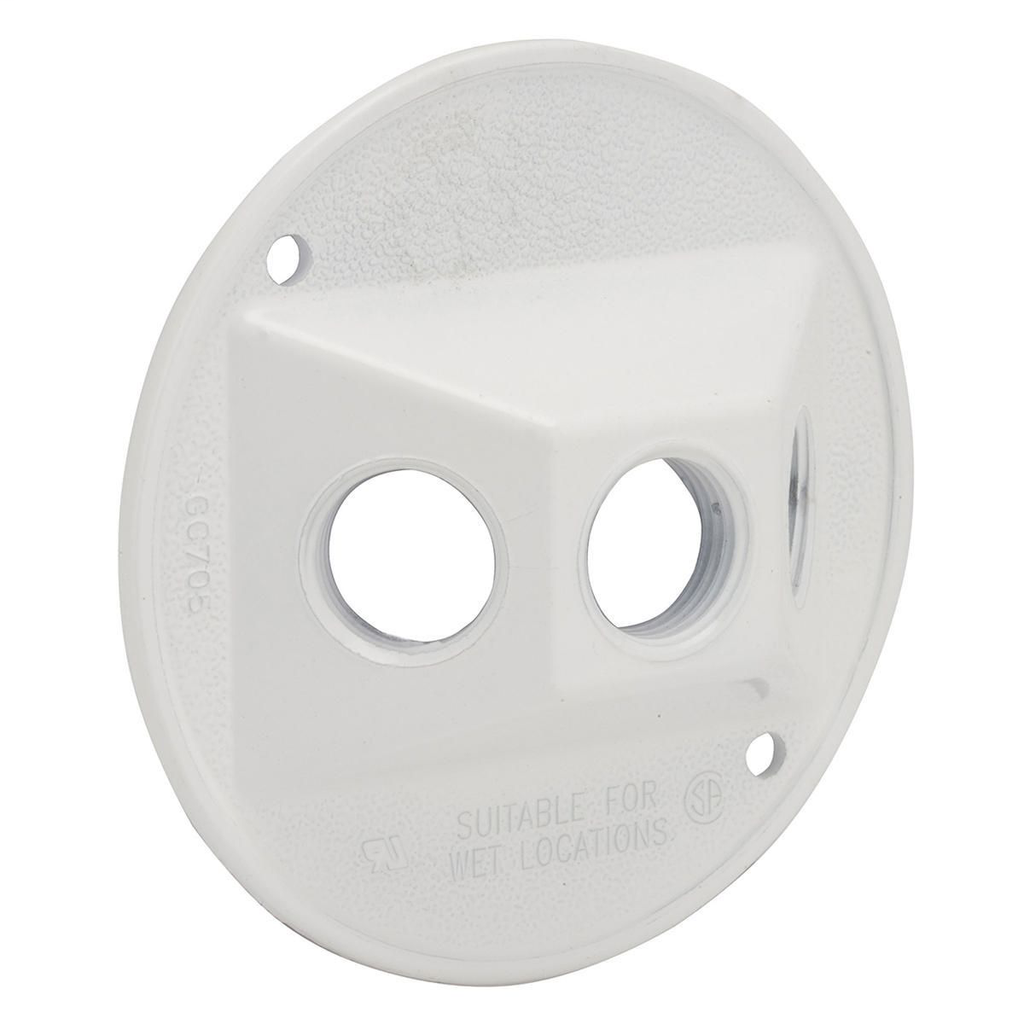 Bell 5197-1 4 Inch 1-Gang (3) 3-1/2 Inch Outlet White Powder Coated Die-Cast Zinc Round Weatherproof Lampholder Cover Bell 5197-1 4 Inch 1-Gang (3) 3-1/2 Inch Outlet White Powder Coated Die-Cast Zinc Round Weatherproof Lampholder Cover
