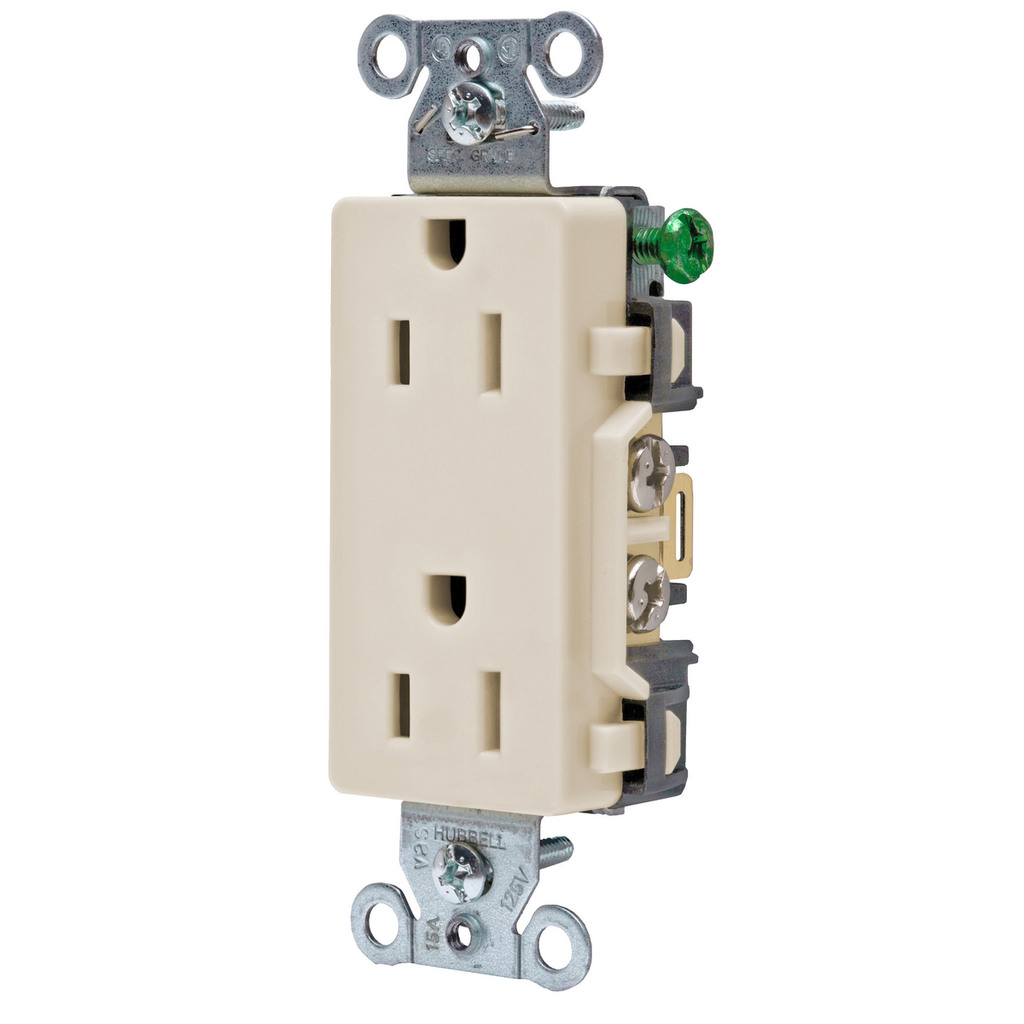 Product image for Hubbell DR15LADECO Receptacle, COMM GRD, 15A 125V, 5-15R, LA