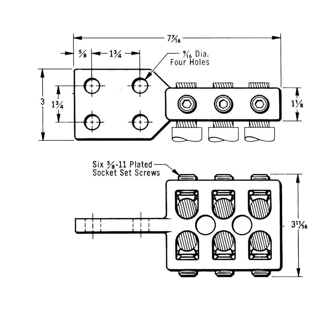 Burndy K33B344N 4/0 AWG to 500 MCM Copper 4Hole Underground