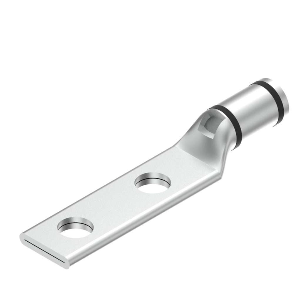 Product image for Burndy YAV26L2TC38FX 2/0 Flex G,H,I,K,M,DLO, 2/0 AWG CU, Two Hole, 3/8 Stud Size, 1 Hole Spacing, Standard Barrel, Inspection Window, Internal Chamfer, Tin Plated, UL/CSA, 90.C, Up to 35kV, Black Color Code, 13 Die Index