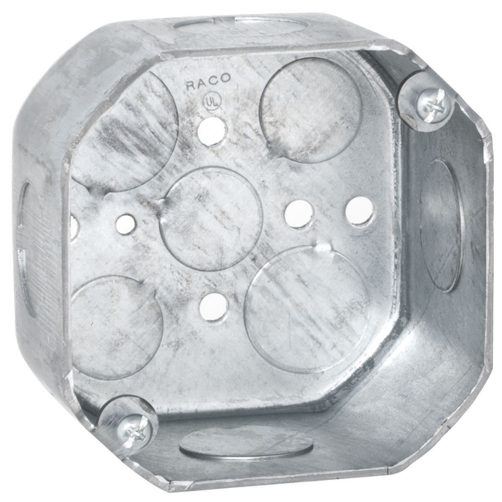 RACO 166 4 x 4 x 2-1/8 Inch 21.5 In Pre-Galvanized Steel Drawn Octagon Box RACO 166 4 x 4 x 2-1/8 Inch 21.5 In Pre-Galvanized Steel Drawn Octagon Box
