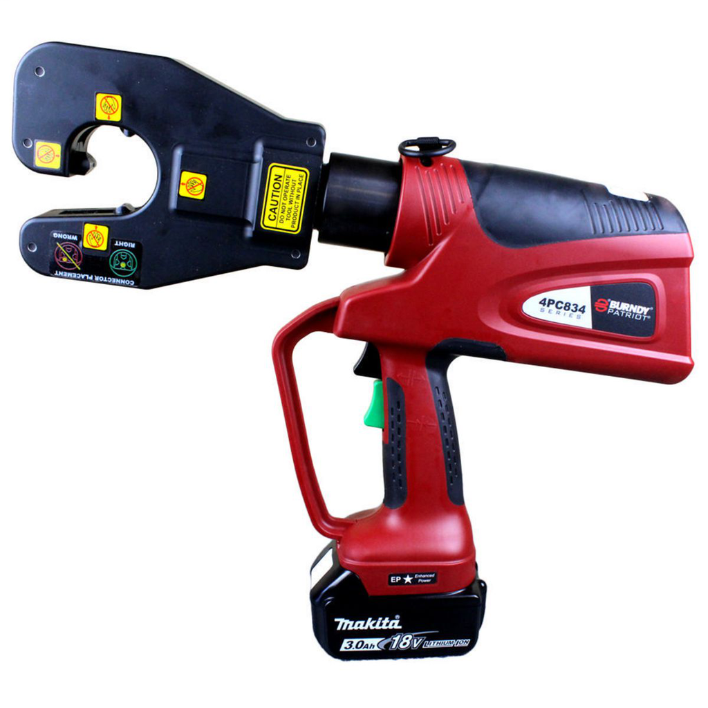 Product image for Burndy PAT4PC834LI PAT4PC834 4-POINT® 6T Dieless C-Head Battery Crimper, 3Ah Li-ion, AC, Hard Case