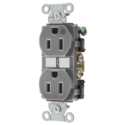 Product image for Hubbell 8200GY Straight Blade Device, Duplex Receptacle, Hospital Grade, Hubbell-Pro, 2-Pole 3- WireGrounding, 15A 125V, 5-15R, Gray