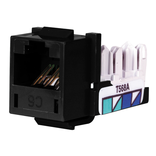 Product image for Hubbell HXJ6BK25 8-Position Black T568A/T568B Category 6 Modular Keystone Jack