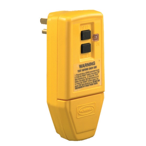 Product image for Hubbell GFP5266CY 15 Amp 125 Volt 2-Pole 3-Wire NEMA 5-15P Yellow Straight Blade Portable GFCI Plug