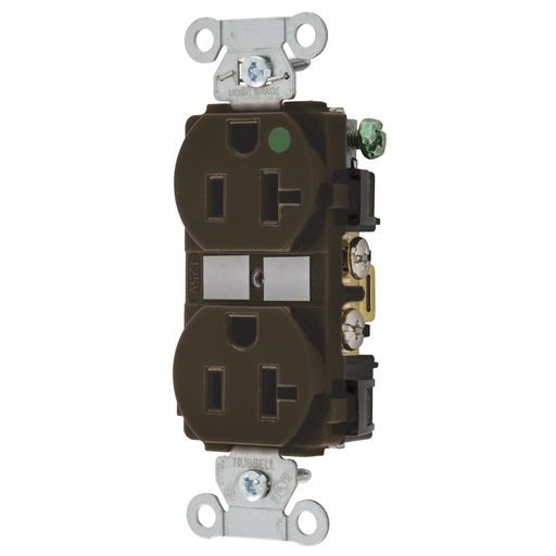 Product image for Hubbell 8300 Straight Blade Device, Duplex Receptacle, Hubbell-Pro, Hospital Grade, 20A 125V, 2-Pole 3-Wire Grounding, 5-20R, Brown