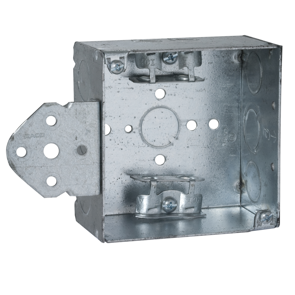 RACO 249 4 x 4 x 2-1/8 Inch 30.3 In Pre-Galvanized Steel B Bracket Flush/Ceiling/Wall Mount Welded Square Box RACO 249 4 x 4 x 2-1/8 Inch 30.3 In Pre-Galvanized Steel B Bracket Flush/Ceiling/Wall Mount Welded Square Box