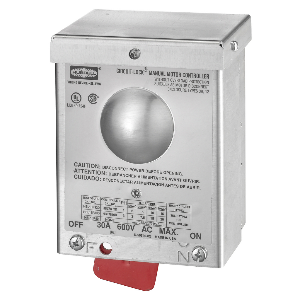 Product image for Hubbell HBL13R92D 30 Amp 600 VAC 2-Pole NEMA 3R Non-Metallic Disconnect Switch Enclosure