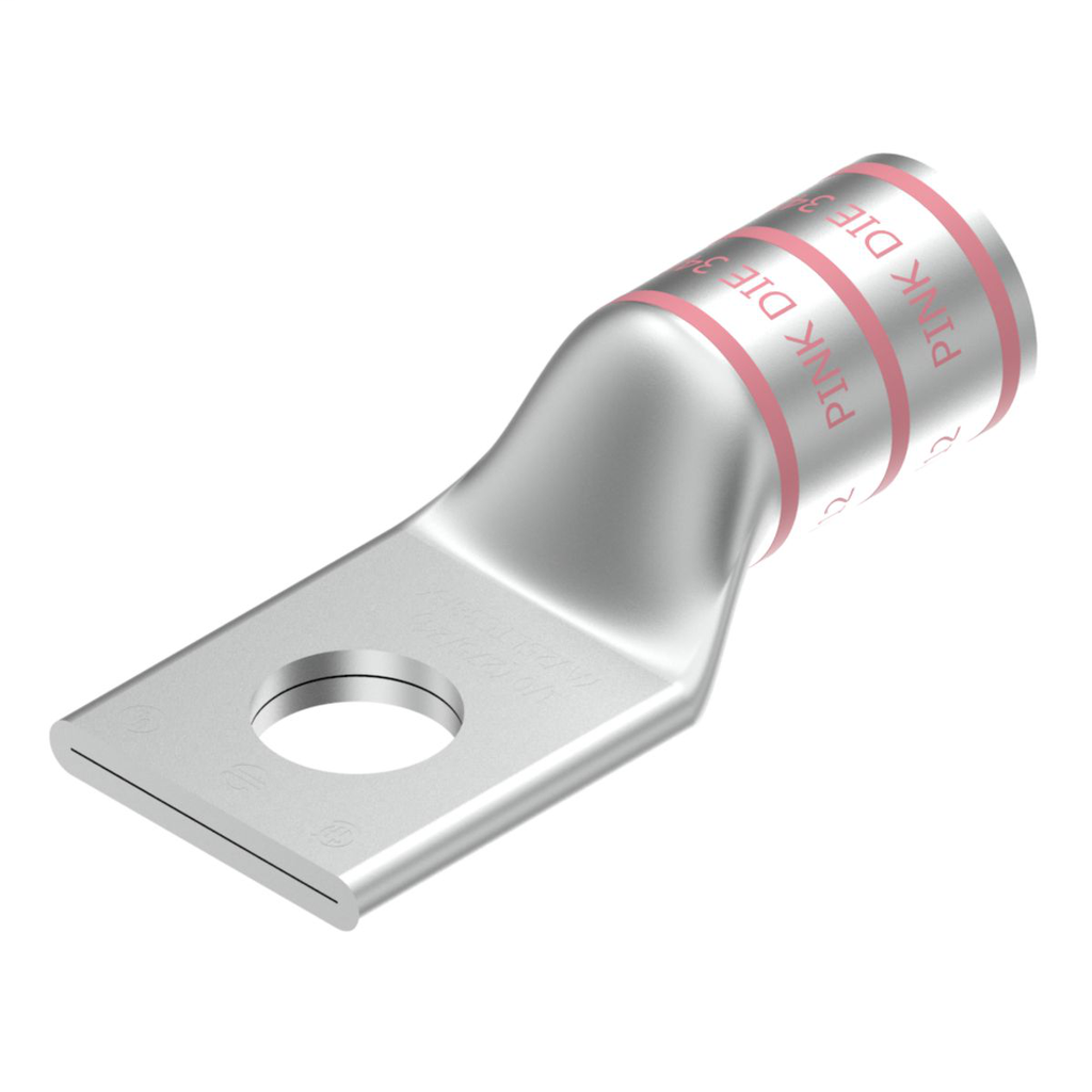 Product image for Burndy YAV25LTC38FX Copper Compression Lug, 1 Hole w/ Inspection Window, 1/0 Flex, 3/8" Stud, Short Barrel, Tin Plated
