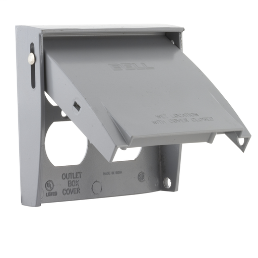 Product image for Bell 5032-0 2-Gang Gray Powder Coated Die-Cast Aluminum Vertical Device Mount Flip Duplex Receptacle Weatherproof Box Cover