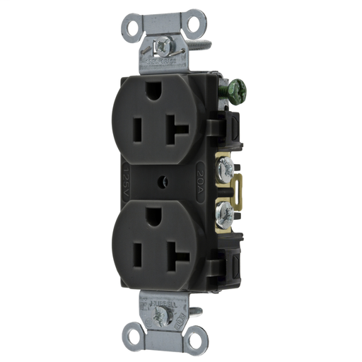 Product image for Hubbell BR20-BLK Black 20A 125V Duplex Receptacle. Commercial Spec Grade