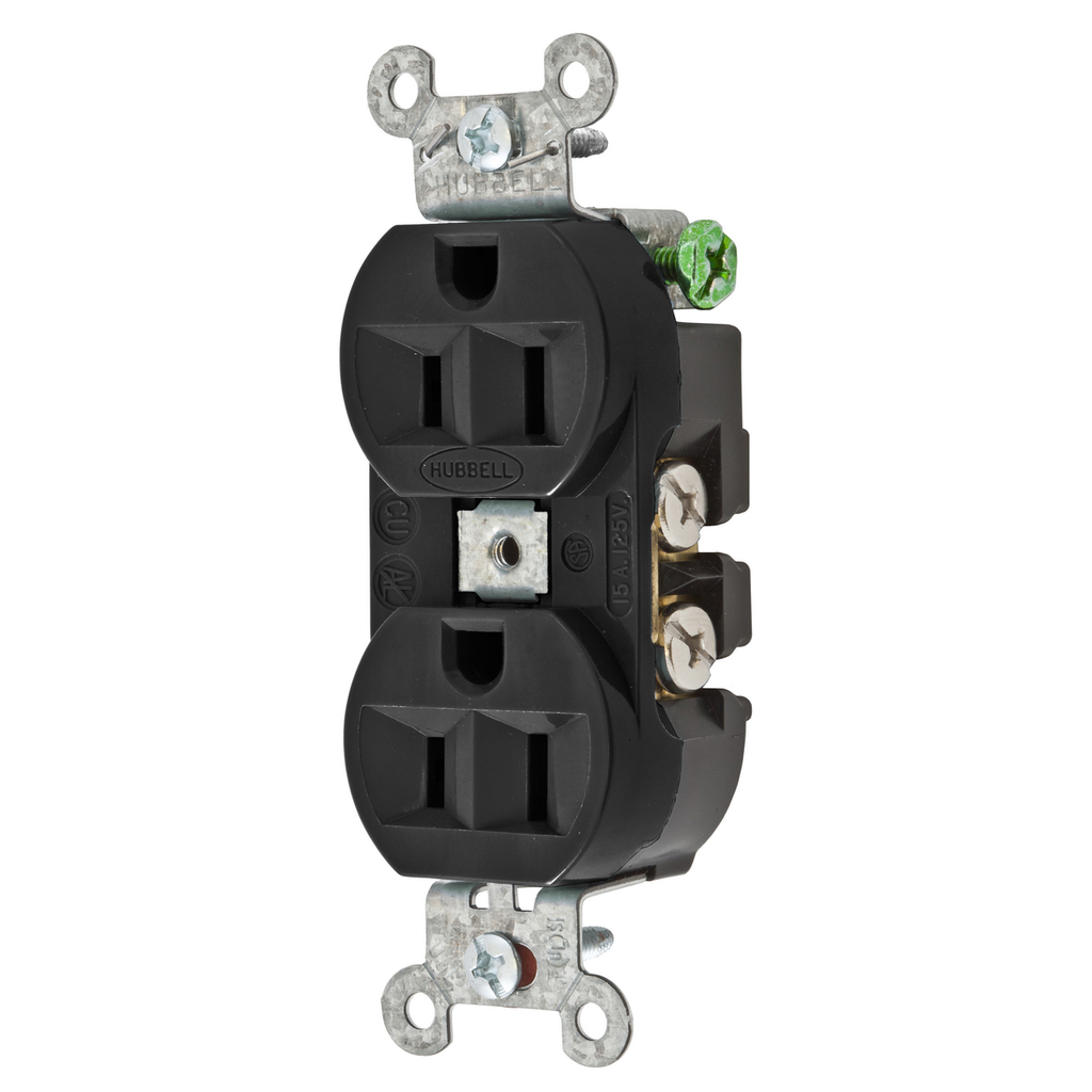 Product image for Hubbell 5262BLK Receptacle, DUP SB, HUBPRO, 15A 125V, SM , BK