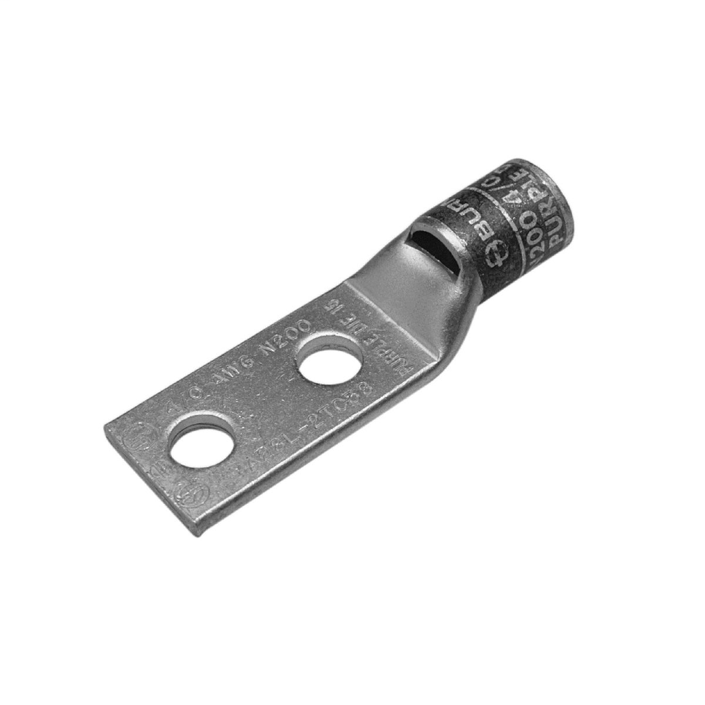 Product image for Burndy YA8CL2TC10 8 AWG CU, Two Hole, #10 Stud Size, 5/8 Hole Spacing, Standard Barrel, Inspection Window, Internal Chamfer, Tin Plated, UL/CSA, 90.C, Up to 35kV, Red Color Code, 49 Die Index
