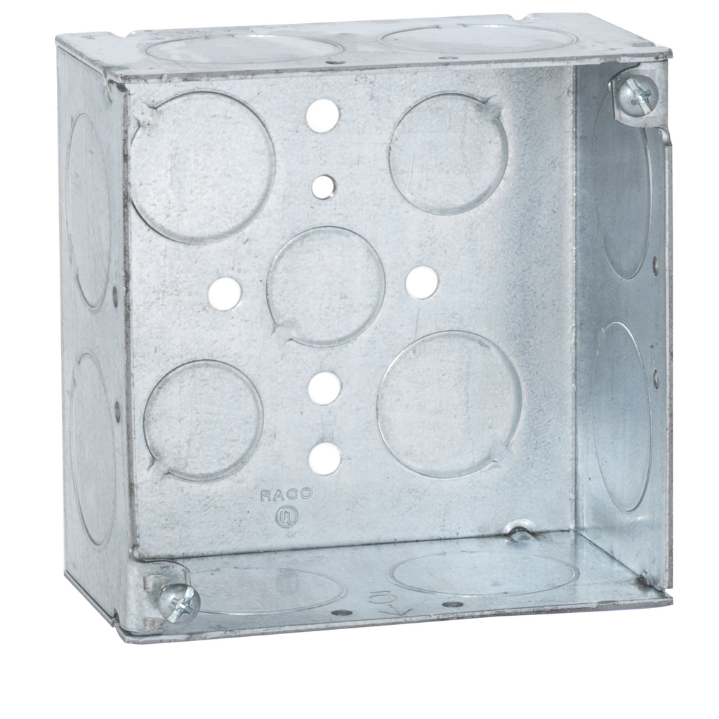Raco 233 4 x 4 x 2-1/8 Inch 30.3 In Steel Welded Square Outlet Box Raco 233 4 x 4 x 2-1/8 Inch 30.3 In Steel Welded Square Outlet Box