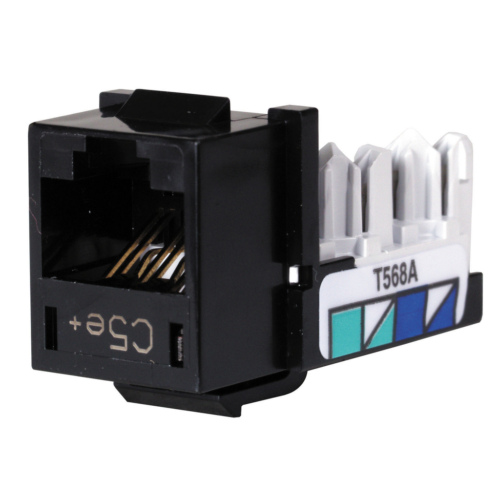 Product image for Hubbell Wiring Devices HXJ5EBK25 8-Position Black T568A/T568B Category 5E Modular Keystone Jack