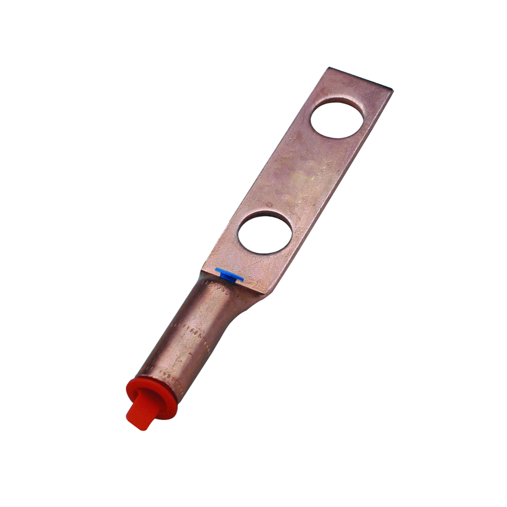 Product image for Burndy YGA292N HYLUG&#8482; Copper Compression Terminal for Grounding; 2-Hole; 1/2" Stud; 1-3/4" Spacing; Long Barrel; Accommodates: 250 kcmil; 516" Length