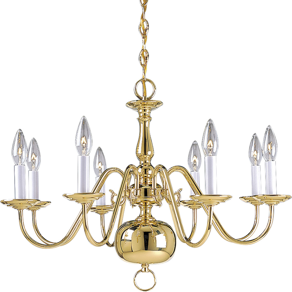 Product image for Progress P4357-10 Americana Collection Eight-Light Polished Brass White Candle Traditional Chandelier Light