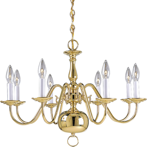 Product image for Progress P4357-10 Americana Collection Eight-Light Polished Brass White Candle Traditional Chandelier Light