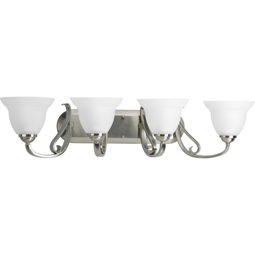 Product image for Progress P2884-09 Torino Collection Four-Light Brushed Nickel Etched Glass Transitional Bath Vanity Light