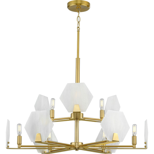 Product image for Progress P400217-109 Rae Collection Nine-Light Brushed Bronze White Alabaster Glass Luxe Chandelier Light