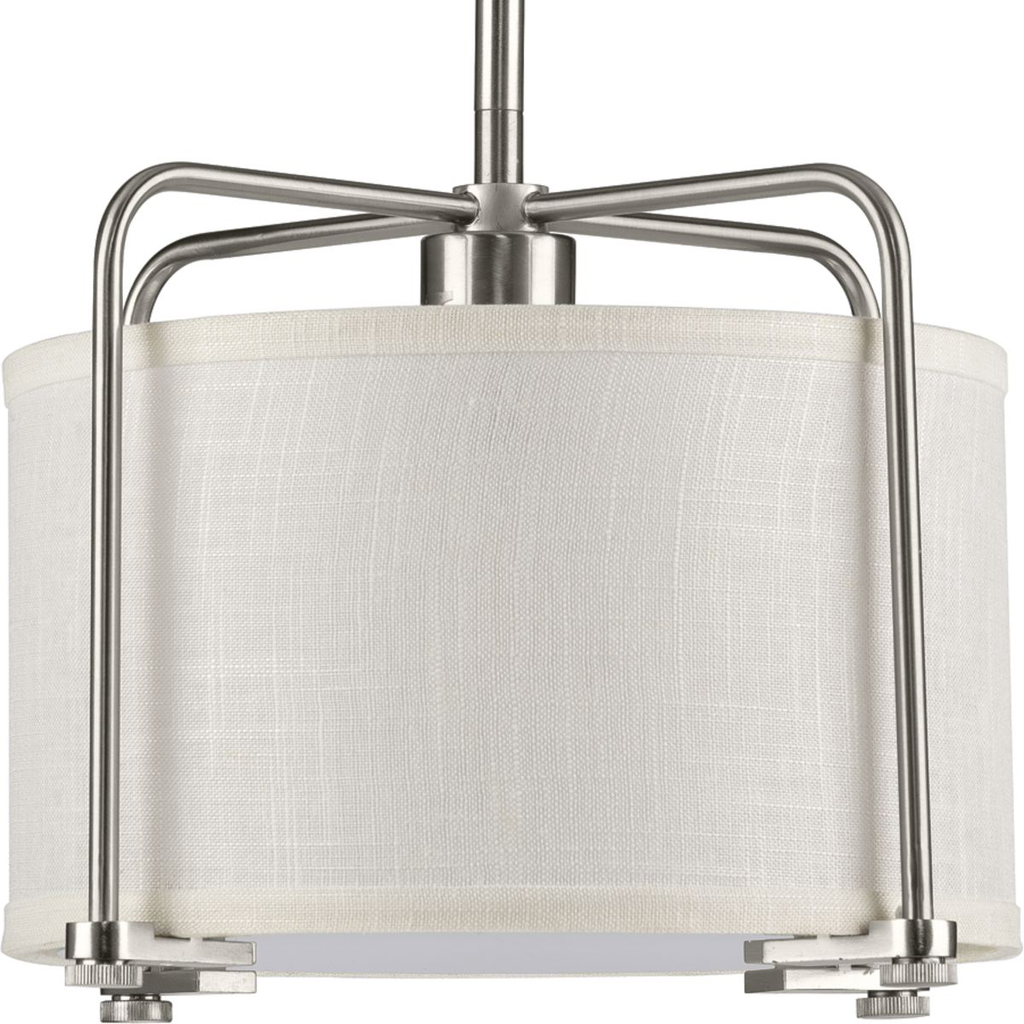 Product image for Progress P500138-009 Kempsey Collection One-Light Brushed Nickel Summer Linen Shade Farmhouse Pendant Light