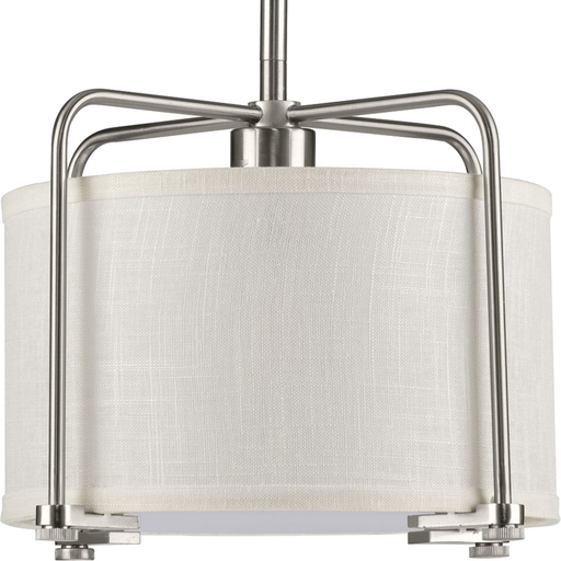Product image for Progress P500138-009 Kempsey Collection One-Light Brushed Nickel Summer Linen Shade Farmhouse Pendant Light