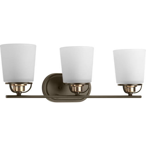 Product image for Progress P300006-020 West Village Collection Three-Light Antique Bronze Etched Double Prismatic Glass Farmhouse Bath Vanity Light