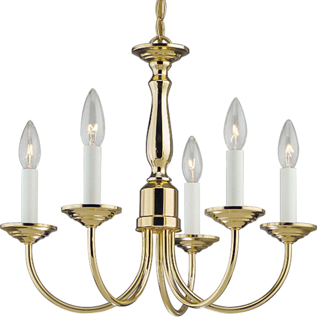 Product image for Progress P4009-10 Five-Light Polished Brass White Candles Traditional Chandelier Light