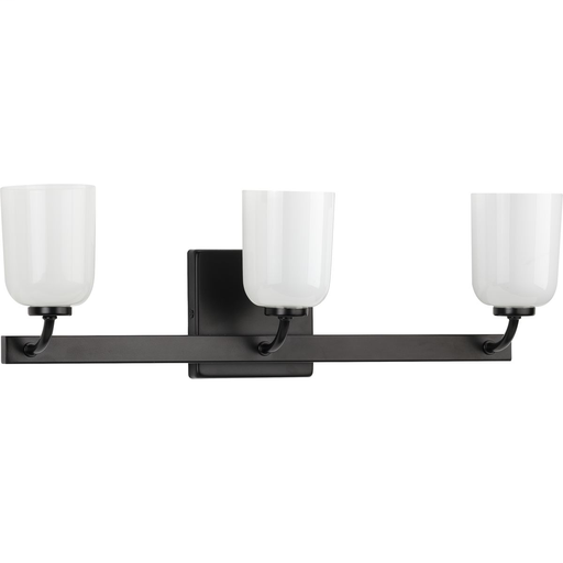 Product image for Progress P300282-031 Moore Collection Three-Light Matte Black White Opal Glass Luxe Bath Vanity Light