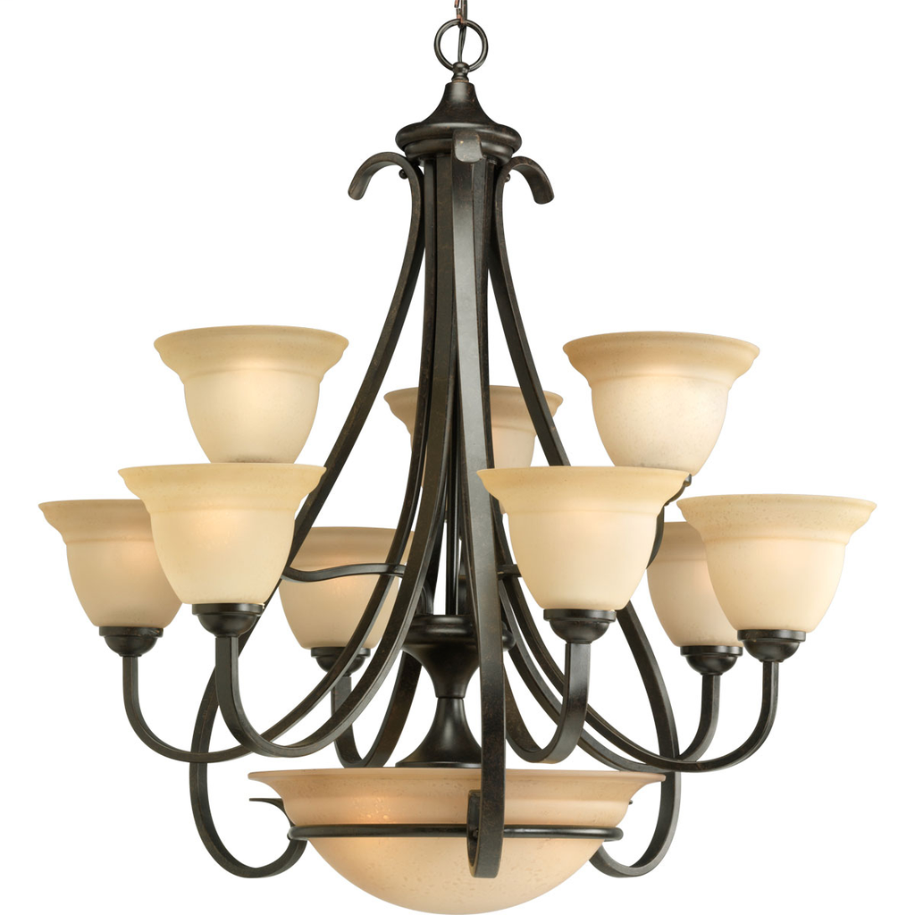 Product image for Progress P4418-77 Torino Collection Nine-Light Forged Bronze Tea-Stained Glass Transitional Chandelier Light