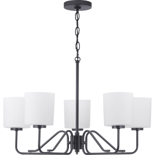 Product image for Progress P400182-031 Tobin Collection Five-Light Matte Black Etched White Glass Modern Chandelier Light