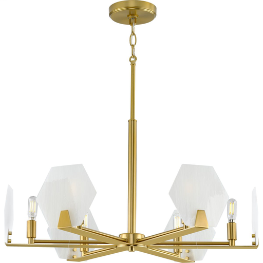 Product image for Progress P400216-109 Rae Collection Six-Light Brushed Bronze White Alabaster Glass Luxe Chandelier Light