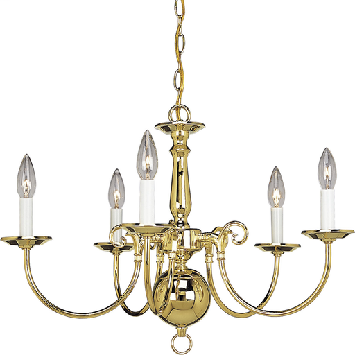 Product image for Progress P4346-10 Americana Collection Five-Light Polished Brass White Candle Traditional Chandelier Light