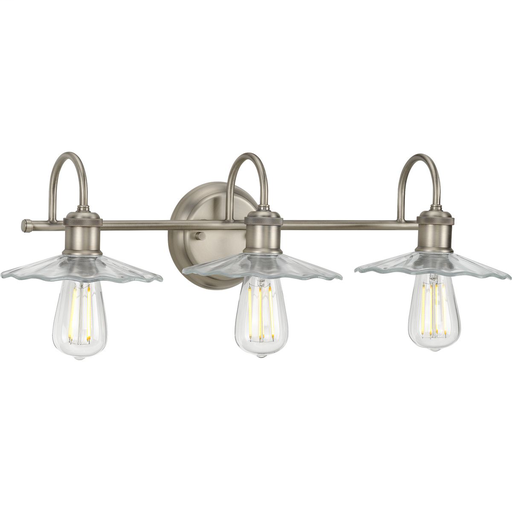 Product image for Progress P300288-081 Fayette Collection Three-Light Antique Nickel Clear Glass Farmhouse Bath Vanity Light