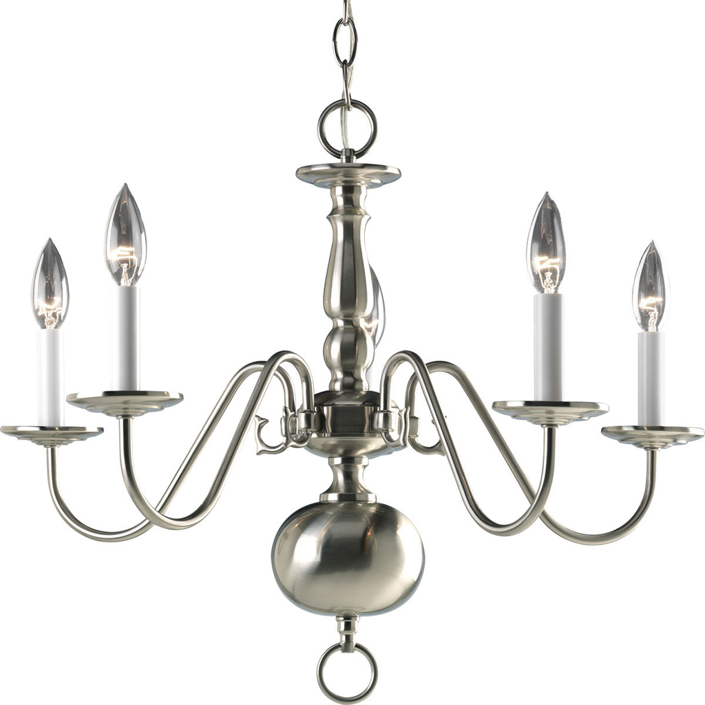 Product image for Progress P4355-09 Americana Collection Five-Light Brushed Nickel White Candle Traditional Chandelier Light