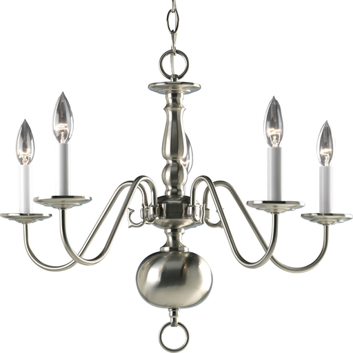 Product image for Progress P4355-09 Americana Collection Five-Light Brushed Nickel White Candle Traditional Chandelier Light