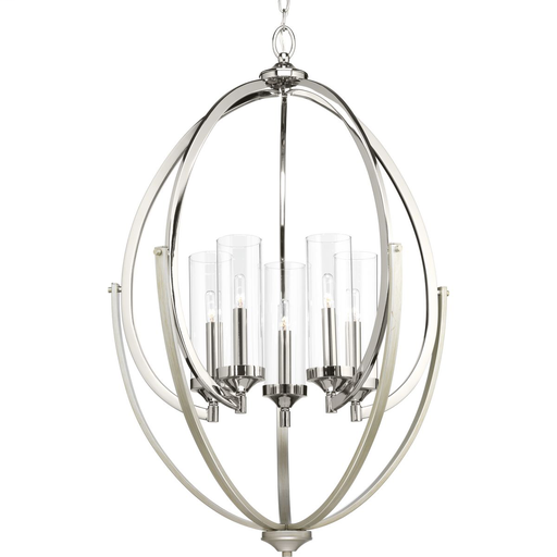 Product image for Progress P400025-104 Evoke Collection Five-Light Polished Nickel Clear Glass Luxe Chandelier Light