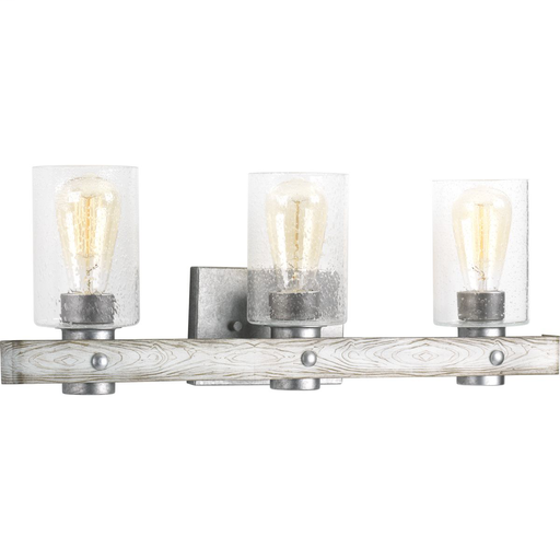 Product image for Progress P300125-141 Gulliver Collection Three-Light Galvanized Finish Clear Seeded Glass Coastal Bath Vanity Light