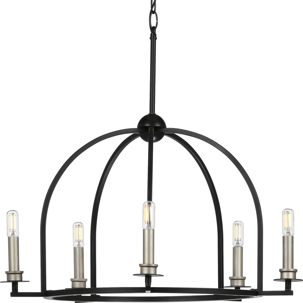 Product image for Progress P400115-031 Seneca Collection Five-Light Matte Black Farmhouse Chandelier Light