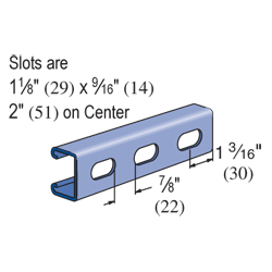 Product image for Unistrut P3300T-10PG 1-5/8" x 7/8" x 10' Slotted Strut Channel, 12 Gauge, Steel, Pre-Galvanized